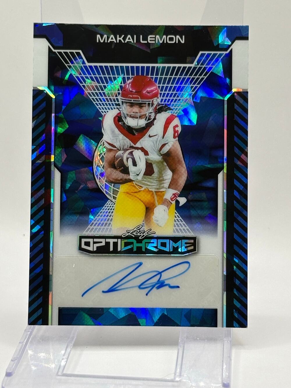 2025 Leaf Optichrome Makai Lemon Blue Crystal Auto 3/3 SSP USC Trojans Eagles